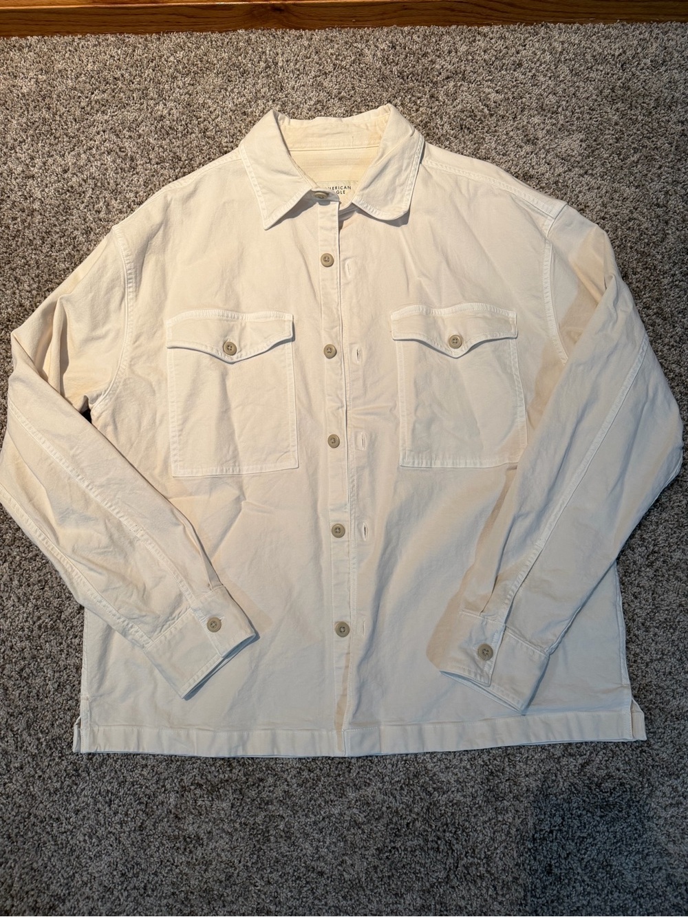 Men's American Eagle Cream Button-Up Utility Jacket